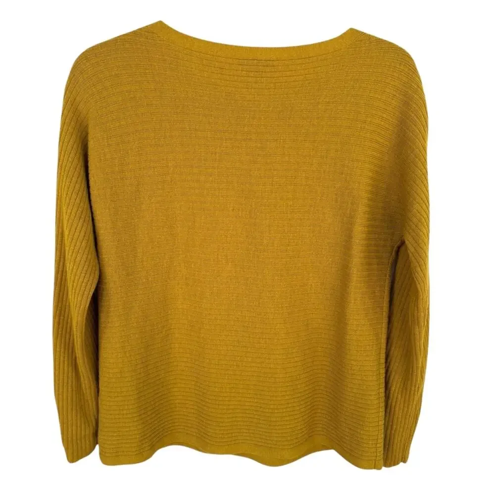 Eileen FIsher 100% Wool XS / TP Mustard Golden Ribbed LS Round Neck Sweater